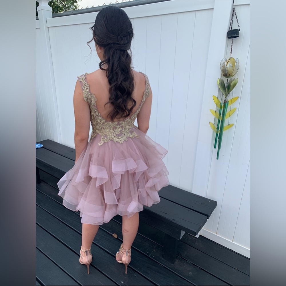 purple short prom dress open back